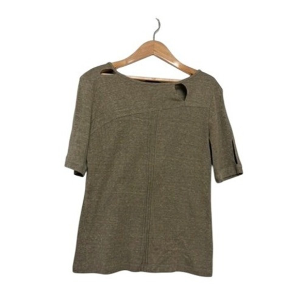 Naturevsfuture Womens Olive Green Cutout Short Sleeve Pintuck‎ Top Size L